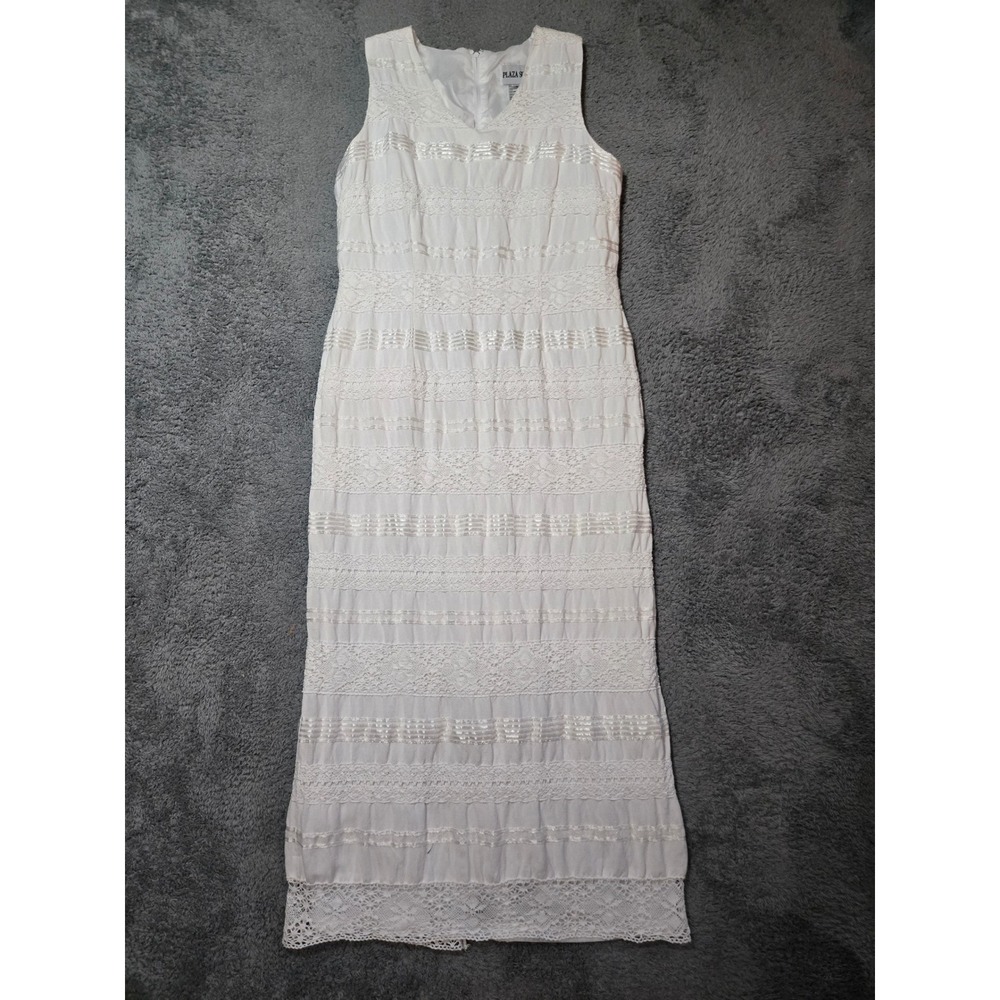 Plaza South White Lace Overlay Midi Dress Sleeveless Size 10 Cottagecore EUC